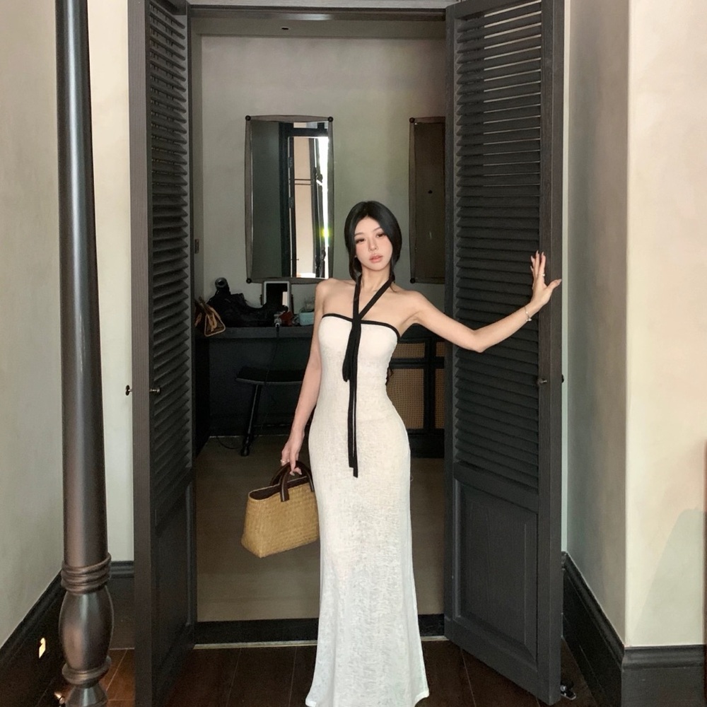 Miaou White Strapless Dress with Black Tie Accent